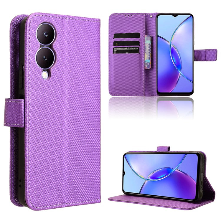 For vivo Y17s 4G / Y33t (2023) V2317A Leather Case Wallet Phone Protective Phone Cover - Purple