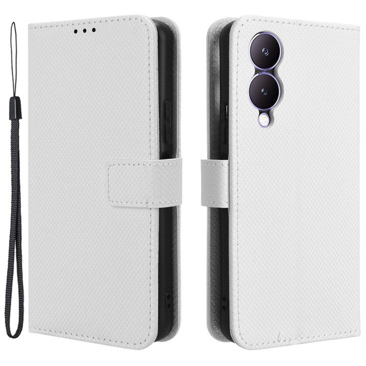 For vivo Y17s 4G / Y33t (2023) V2317A Leather Case Wallet Phone Protective Phone Cover - White