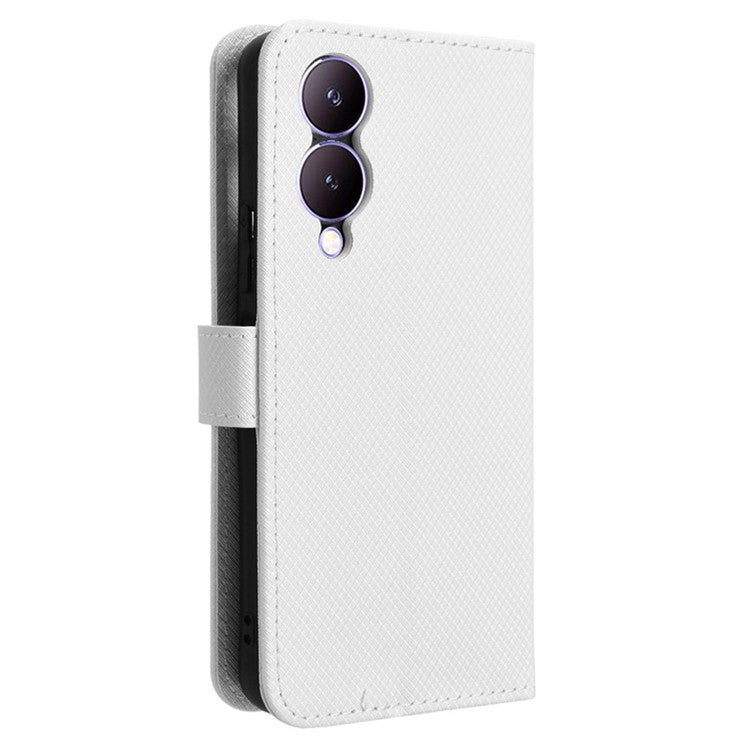 For vivo Y17s 4G / Y33t (2023) V2317A Leather Case Wallet Phone Protective Phone Cover - White