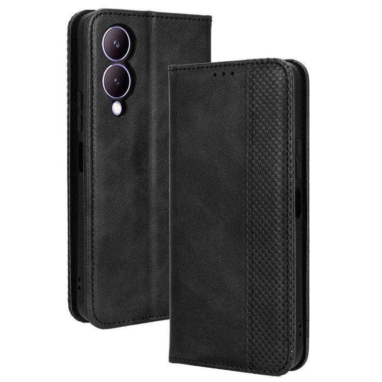 For vivo Y17s 4G / Y33t (2023) V2317A Case PU Leather Full Protection Phone Cover - Black