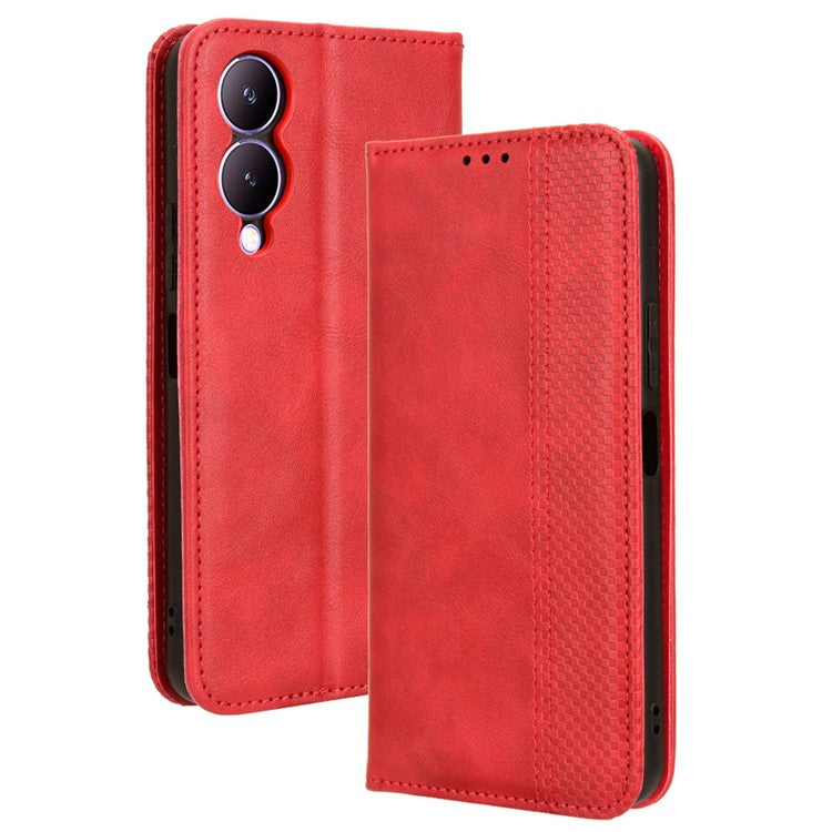 For vivo Y17s 4G / Y33t (2023) V2317A Case PU Leather Full Protection Phone Cover - Red