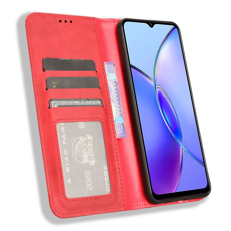 For vivo Y17s 4G / Y33t (2023) V2317A Case PU Leather Full Protection Phone Cover - Red