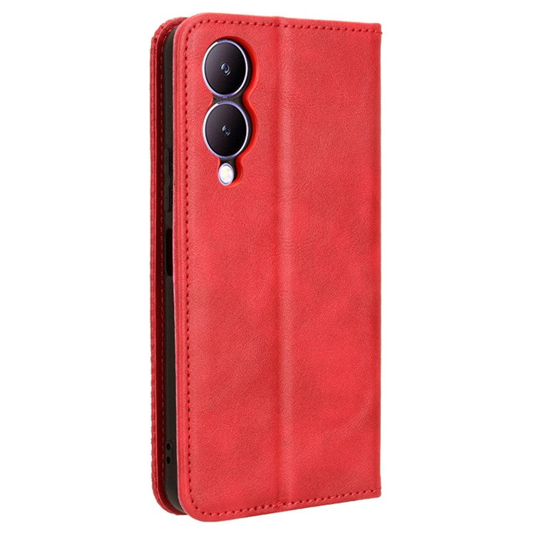 For vivo Y17s 4G / Y33t (2023) V2317A Case PU Leather Full Protection Phone Cover - Red