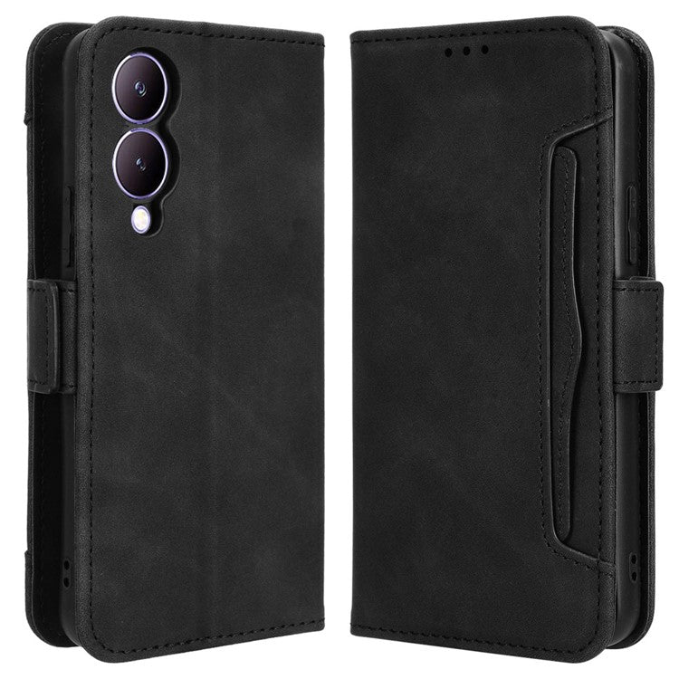 For vivo Y17s 4G / Y33t (2023) V2317A Case Wallet PU Leather Multiple Card Slots Phone Cover - Black