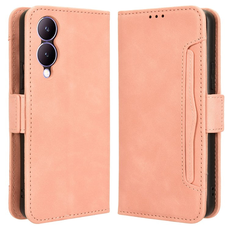 For vivo Y17s 4G / Y33t (2023) V2317A Case Wallet PU Leather Multiple Card Slots Phone Cover - Pink