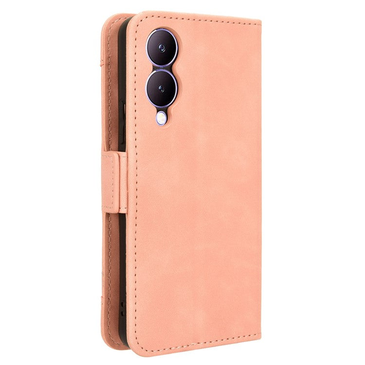 For vivo Y17s 4G / Y33t (2023) V2317A Case Wallet PU Leather Multiple Card Slots Phone Cover - Pink