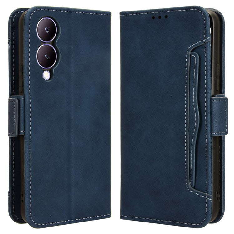 For vivo Y17s 4G / Y33t (2023) V2317A Case Wallet PU Leather Multiple Card Slots Phone Cover - Blue