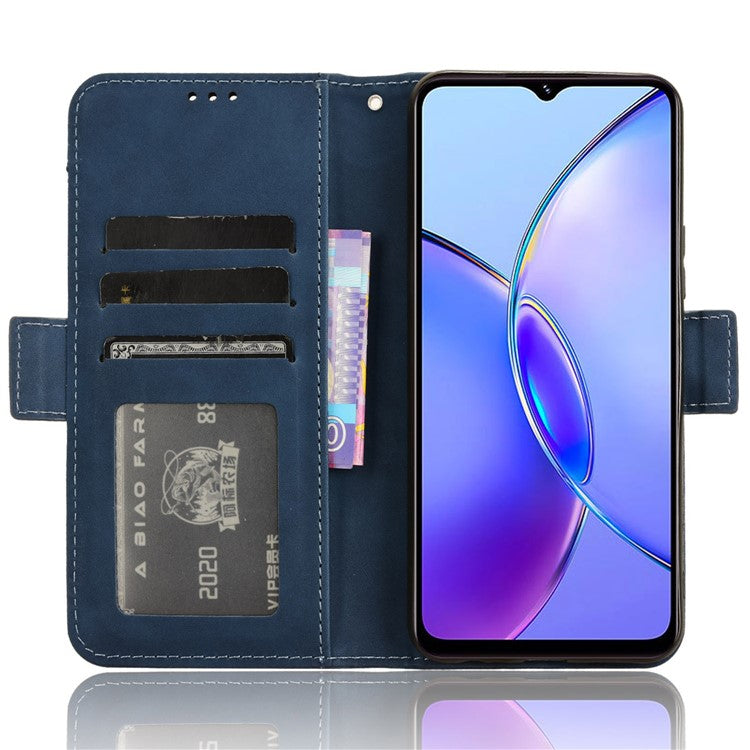 For vivo Y17s 4G / Y33t (2023) V2317A Case Wallet PU Leather Multiple Card Slots Phone Cover - Blue