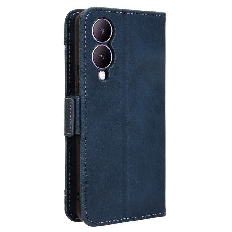 For vivo Y17s 4G / Y33t (2023) V2317A Case Wallet PU Leather Multiple Card Slots Phone Cover - Blue