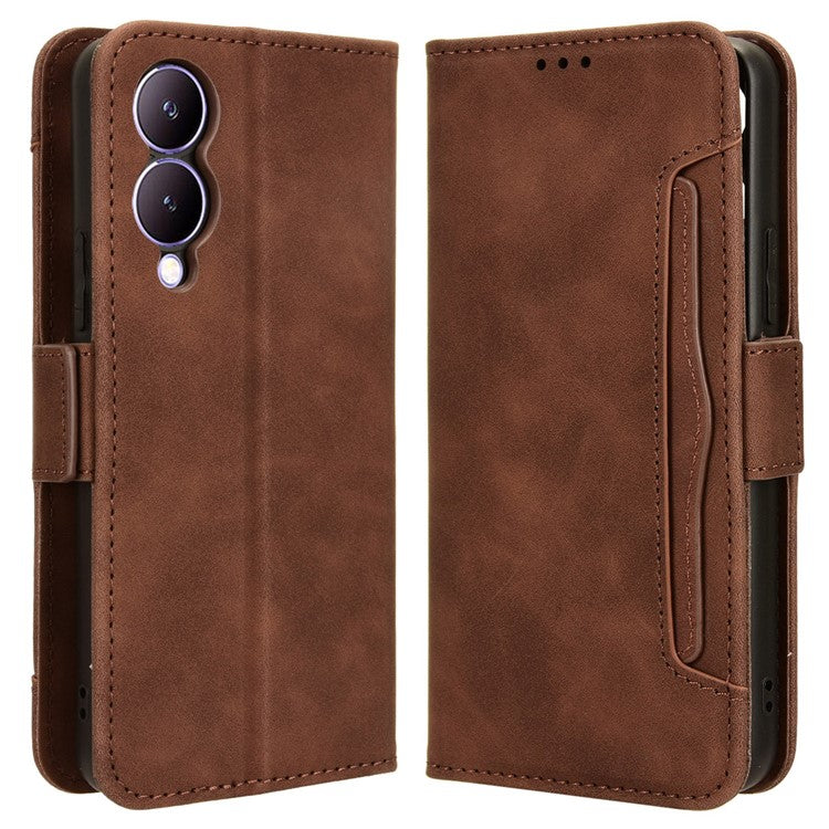 For vivo Y17s 4G / Y33t (2023) V2317A Case Wallet PU Leather Multiple Card Slots Phone Cover - Brown