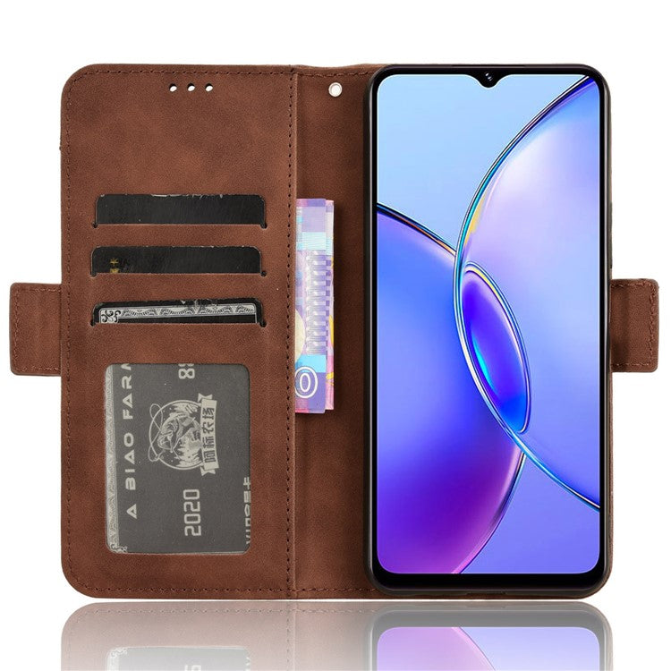 For vivo Y17s 4G / Y33t (2023) V2317A Case Wallet PU Leather Multiple Card Slots Phone Cover - Brown