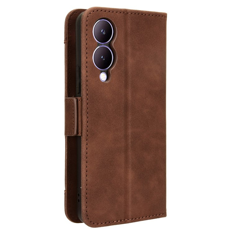 For vivo Y17s 4G / Y33t (2023) V2317A Case Wallet PU Leather Multiple Card Slots Phone Cover - Brown