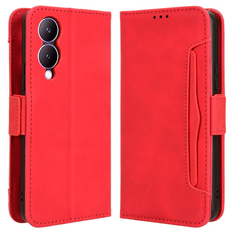 For vivo Y17s 4G / Y33t (2023) V2317A Case Wallet PU Leather Multiple Card Slots Phone Cover - Red