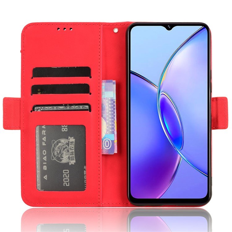 For vivo Y17s 4G / Y33t (2023) V2317A Case Wallet PU Leather Multiple Card Slots Phone Cover - Red