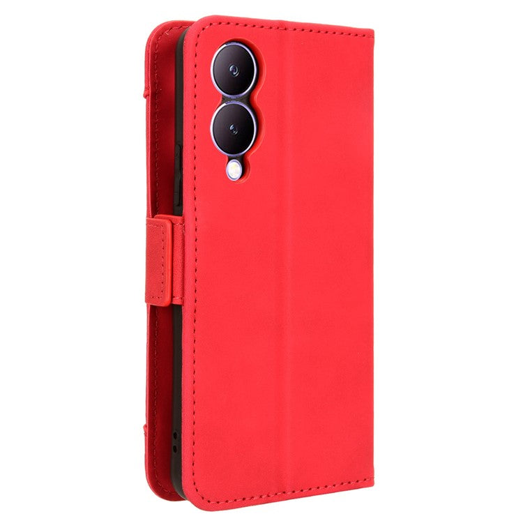 For vivo Y17s 4G / Y33t (2023) V2317A Case Wallet PU Leather Multiple Card Slots Phone Cover - Red