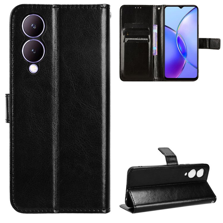 For vivo Y17s 4G / Y33t (2023) V2317A Case Wallet Stand Phone Leather Cover - Black