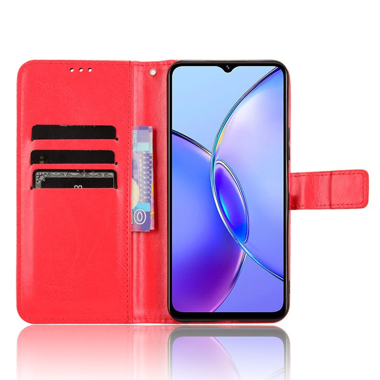 For vivo Y17s 4G / Y33t (2023) V2317A Case Wallet Stand Phone Leather Cover - Red