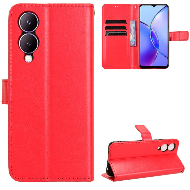 For vivo Y17s 4G / Y33t (2023) V2317A Case Wallet Stand Phone Leather Cover - Red