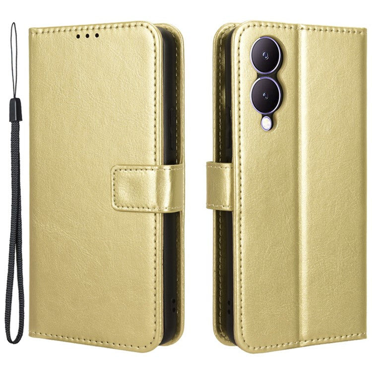 For vivo Y17s 4G / Y33t (2023) V2317A Case Wallet Stand Phone Leather Cover - Gold