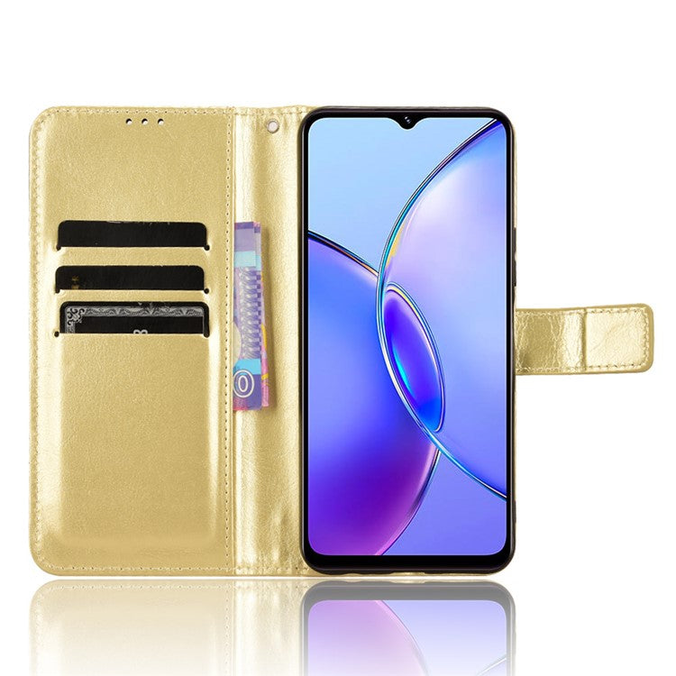 For vivo Y17s 4G / Y33t (2023) V2317A Case Wallet Stand Phone Leather Cover - Gold