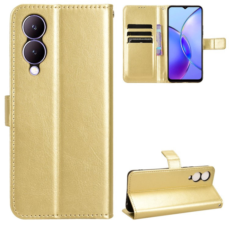 For vivo Y17s 4G / Y33t (2023) V2317A Case Wallet Stand Phone Leather Cover - Gold