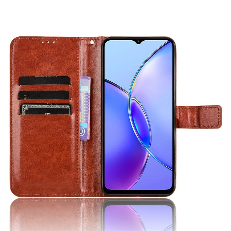 For vivo Y17s 4G / Y33t (2023) V2317A Case Wallet Stand Phone Leather Cover - Brown