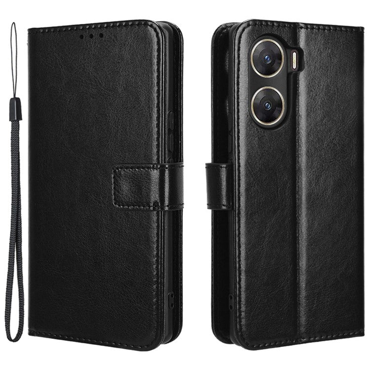 For vivo V29e (India) 5G Case Crazy Horse Texture Wallet Leather Cover - Black