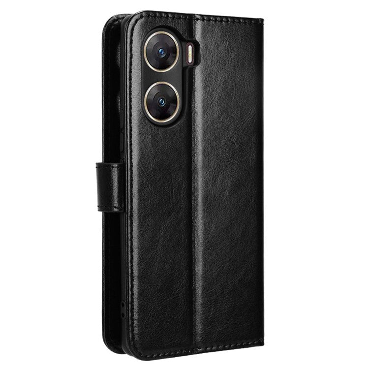 For vivo V29e (India) 5G Case Crazy Horse Texture Wallet Leather Cover - Black