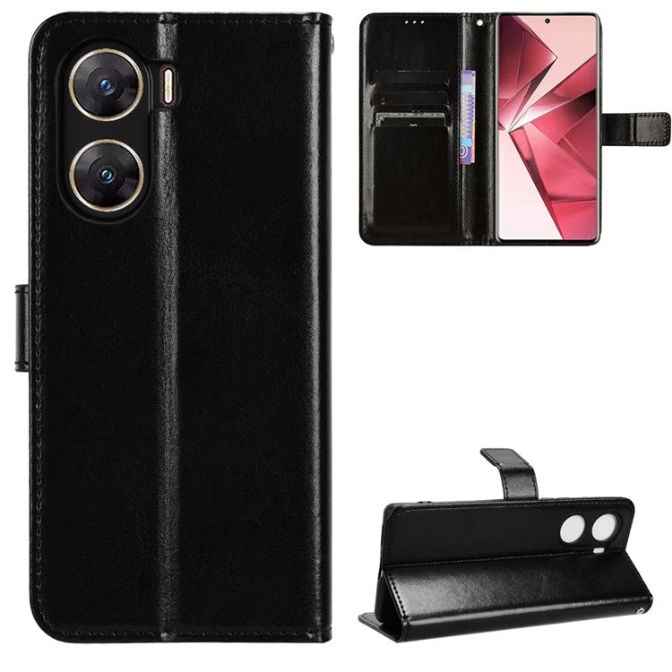 For vivo V29e (India) 5G Case Crazy Horse Texture Wallet Leather Cover - Black