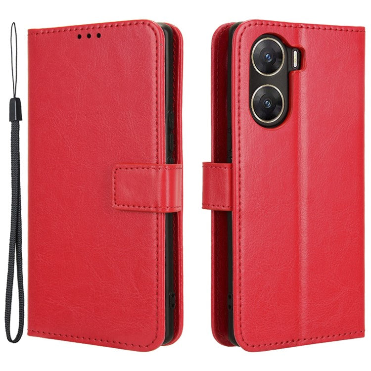 For vivo V29e (India) 5G Case Crazy Horse Texture Wallet Leather Cover - Red