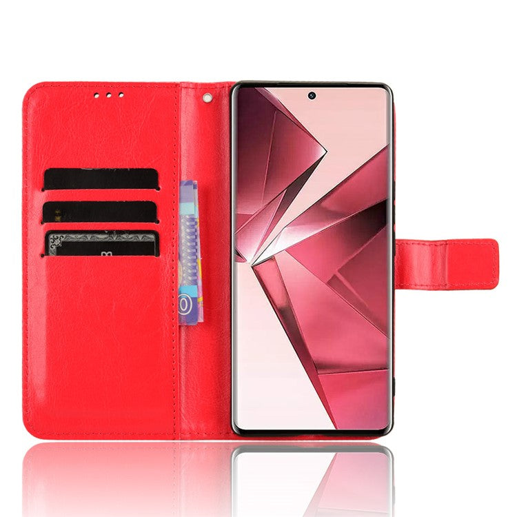 For vivo V29e (India) 5G Case Crazy Horse Texture Wallet Leather Cover - Red