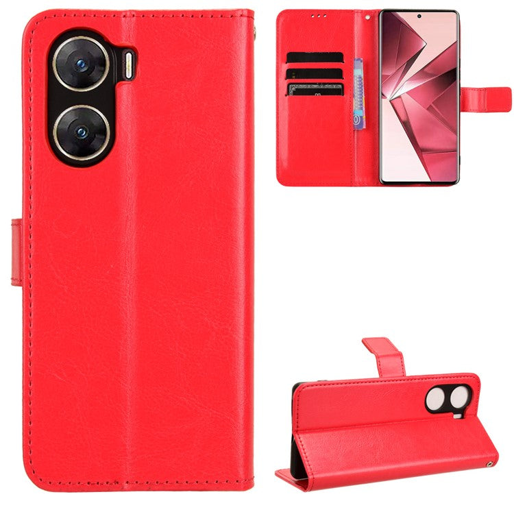 For vivo V29e (India) 5G Case Crazy Horse Texture Wallet Leather Cover - Red