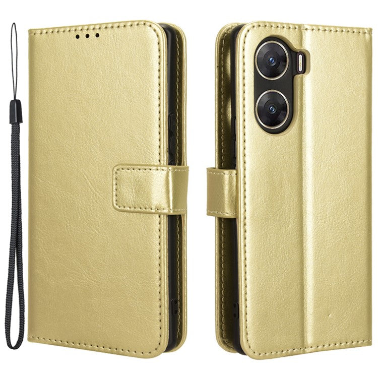 For vivo V29e (India) 5G Case Crazy Horse Texture Wallet Leather Cover - Gold