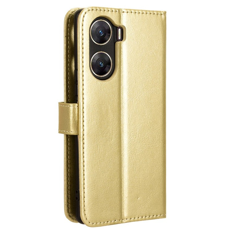 For vivo V29e (India) 5G Case Crazy Horse Texture Wallet Leather Cover - Gold