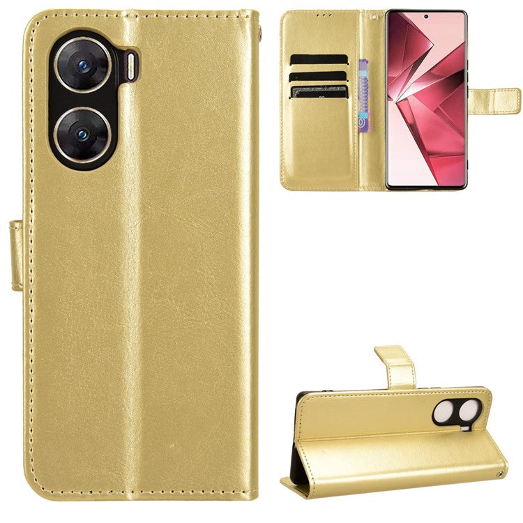 For vivo V29e (India) 5G Case Crazy Horse Texture Wallet Leather Cover - Gold