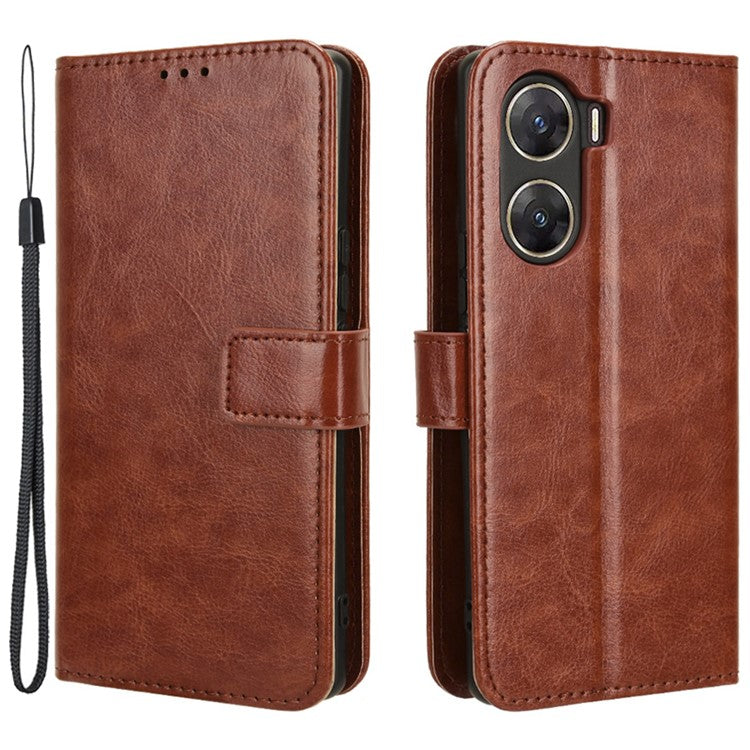 For vivo V29e (India) 5G Case Crazy Horse Texture Wallet Leather Cover - Brown