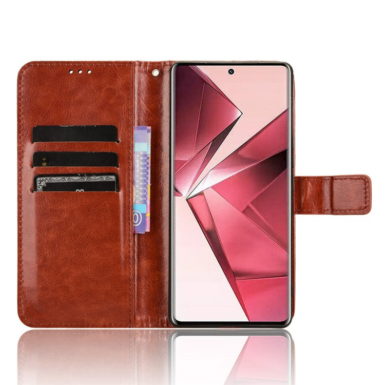 For vivo V29e (India) 5G Case Crazy Horse Texture Wallet Leather Cover - Brown