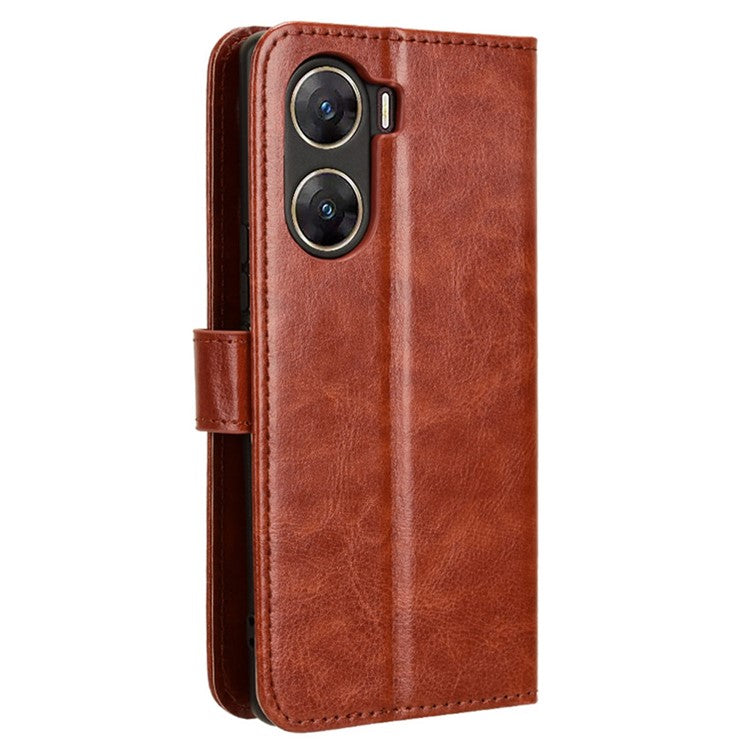 For vivo V29e (India) 5G Case Crazy Horse Texture Wallet Leather Cover - Brown