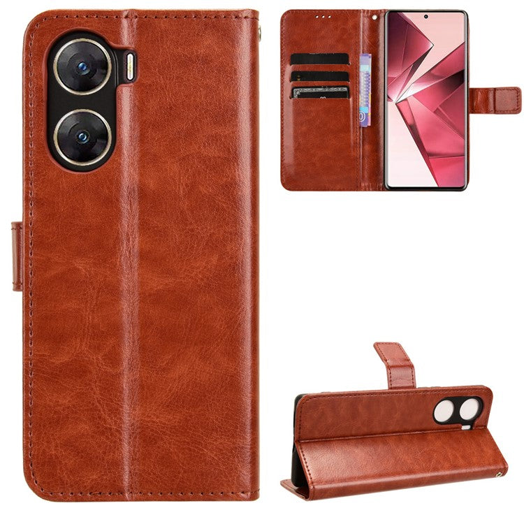 For vivo V29e (India) 5G Case Crazy Horse Texture Wallet Leather Cover - Brown