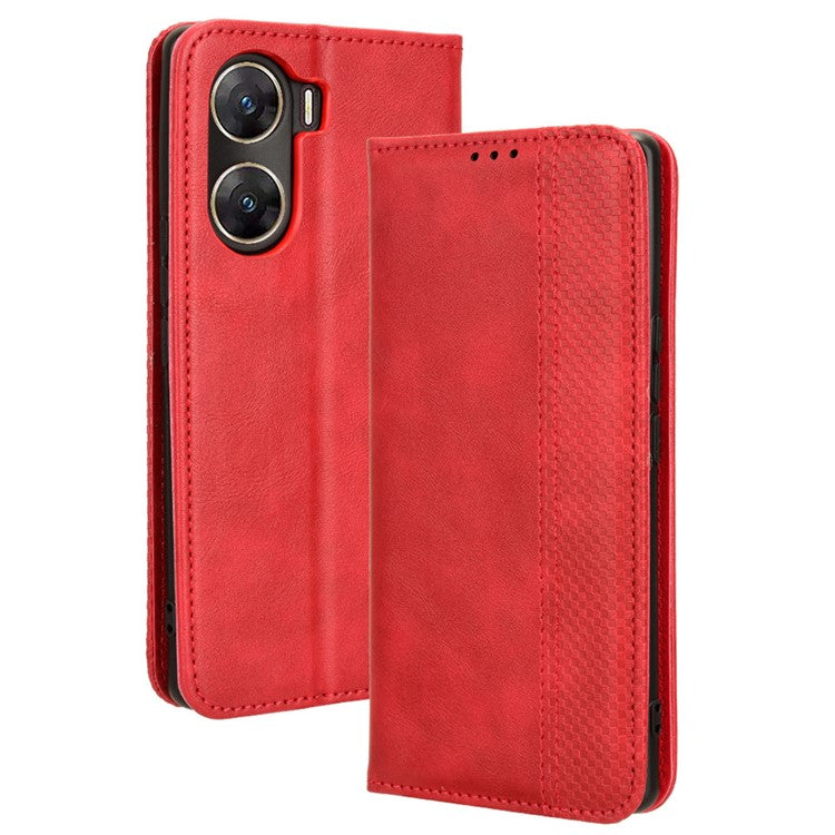 For vivo V29e (India) 5G Case Wallet Retro PU Leather Phone Cover - Red