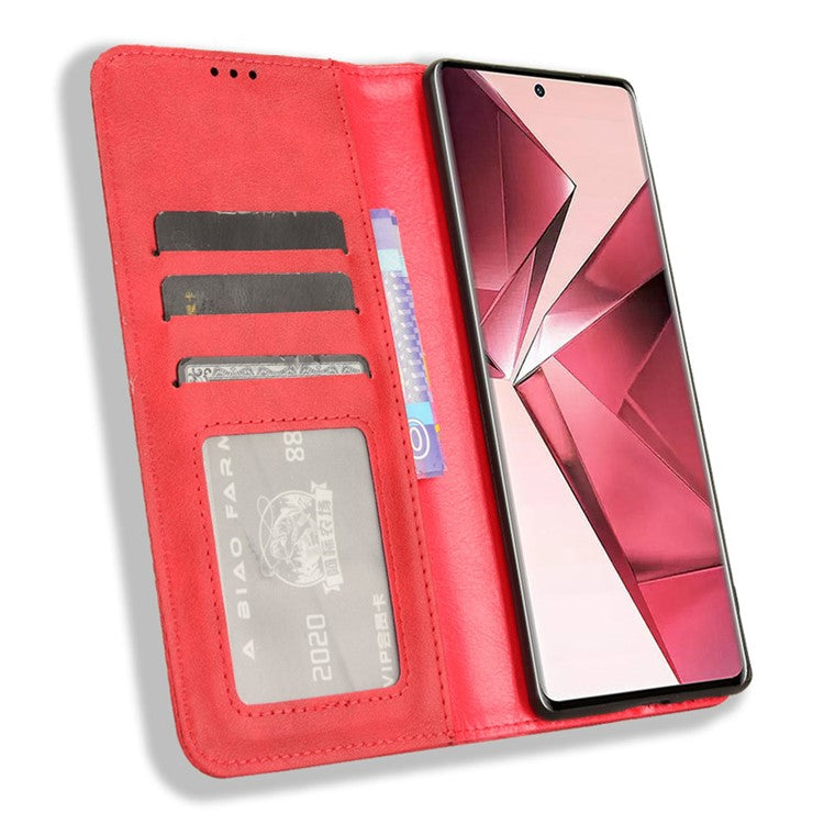 For vivo V29e (India) 5G Case Wallet Retro PU Leather Phone Cover - Red