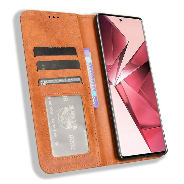 For vivo V29e (India) 5G Case Wallet Retro PU Leather Phone Cover - Brown