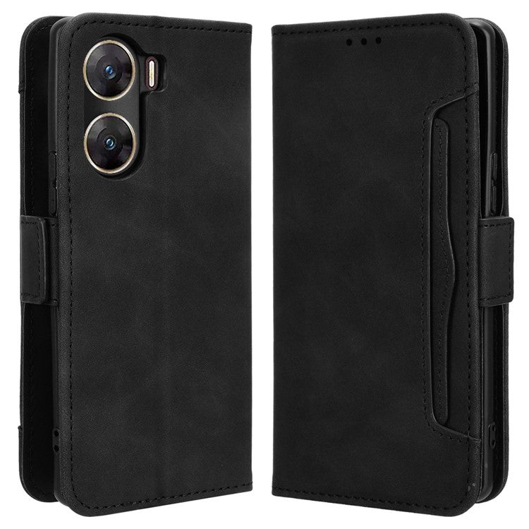 For vivo V29e (India) 5G Case Leather Phone Cover with Multiple Card Slots - Black