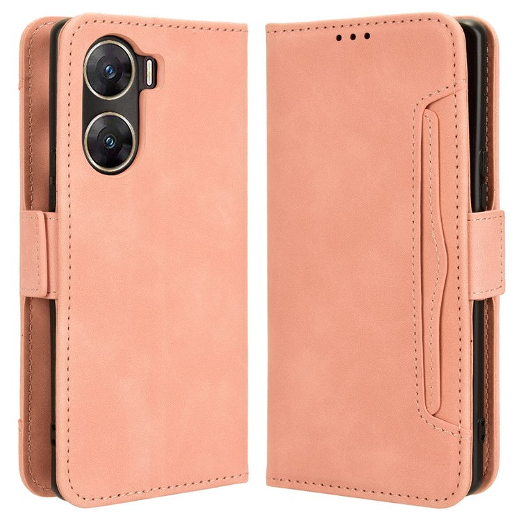 For vivo V29e (India) 5G Case Leather Phone Cover with Multiple Card Slots - Pink