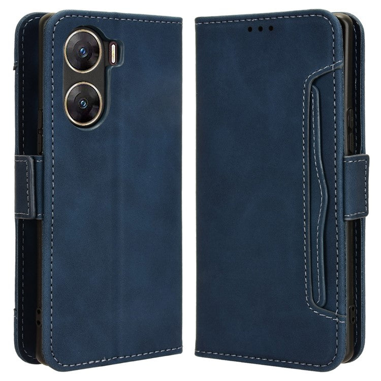 For vivo V29e (India) 5G Case Leather Phone Cover with Multiple Card Slots - Blue