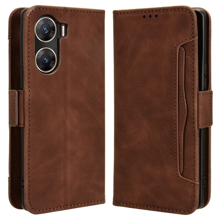 For vivo V29e (India) 5G Case Leather Phone Cover with Multiple Card Slots - Brown