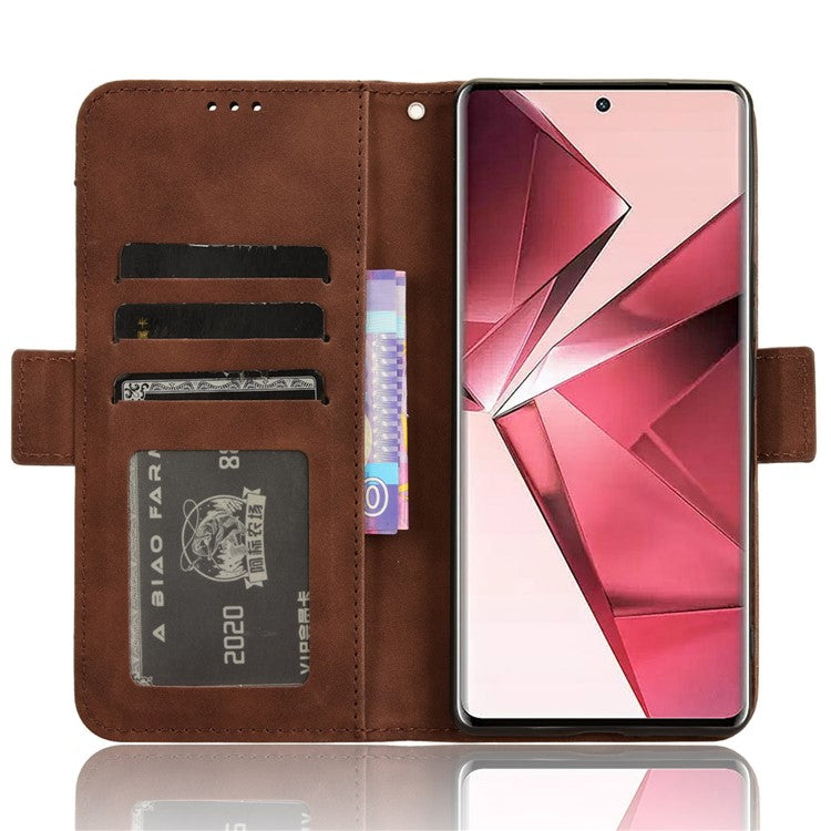 For vivo V29e (India) 5G Case Leather Phone Cover with Multiple Card Slots - Brown