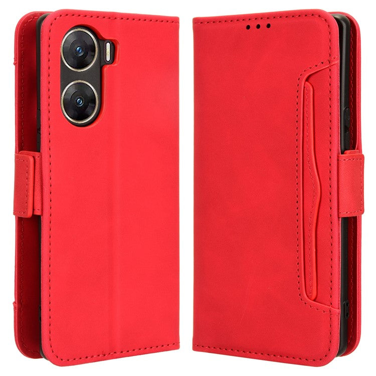 For vivo V29e (India) 5G Case Leather Phone Cover with Multiple Card Slots - Red