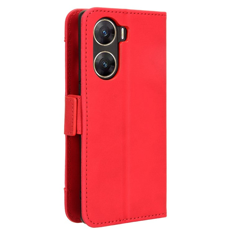 For vivo V29e (India) 5G Case Leather Phone Cover with Multiple Card Slots - Red