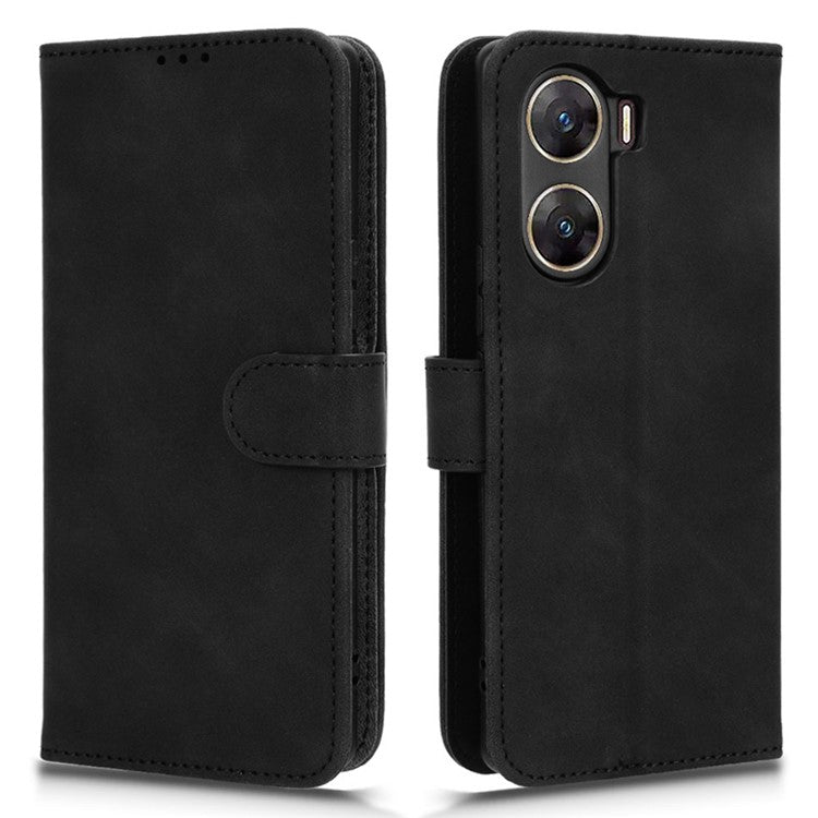 For vivo V29e (India) 5G Case Skin-touch Leather Cover with Wallet Stand - Black